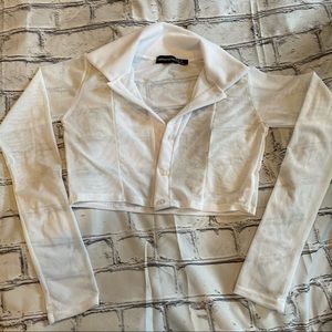 ❤️‍🔥 SOLD ❤️‍🔥 White collar mesh button up blouse